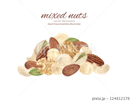 水彩手書きのミックスナッツのベクターイラストセット 124812178
