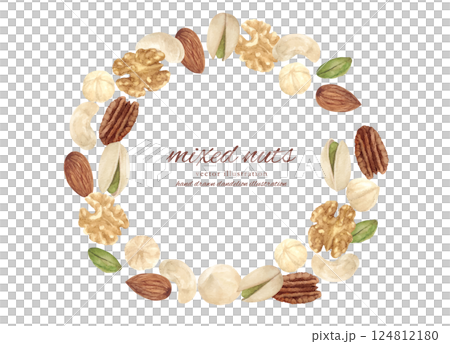 Vector illustration frame of mixed nuts drawn by watercolor Vector illustration frame of mixed nuts drawn by watercolor 124812180