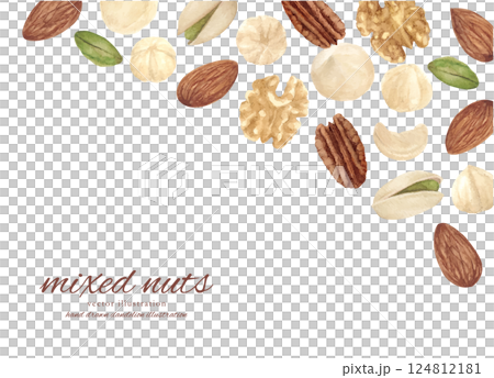 Watercolor hand drawn mixed nuts vector illustration background Watercolor hand drawn mixed nuts vector illustration background 124812181