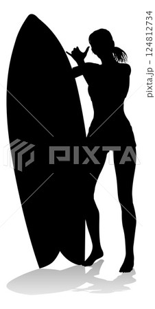 Woman Surfer Surfboard Female Surfer Silhouette 124812734