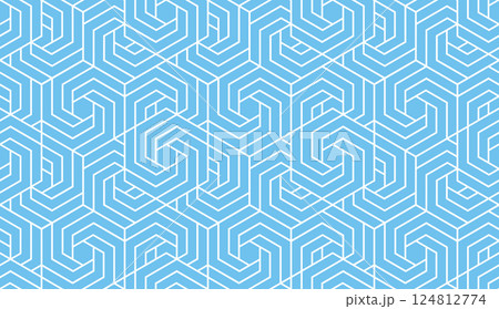 Abstract geometric pattern with stripes, lines. Seamless vector background. White and blue ornament. Simple lattice graphic design Abstract geometric pattern with stripes, lines. Seamless vector background. White and blue ornament. Simple lattice graphic design 124812774