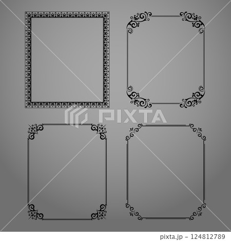 Set of decorative frames Elegant vector element for design in Eastern style, place for text. Floral black and gray borders. Lace illustration for invitations and greeting cards 124812789