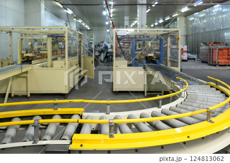 Empty conveyor system inside a modern industrial factory 124813062