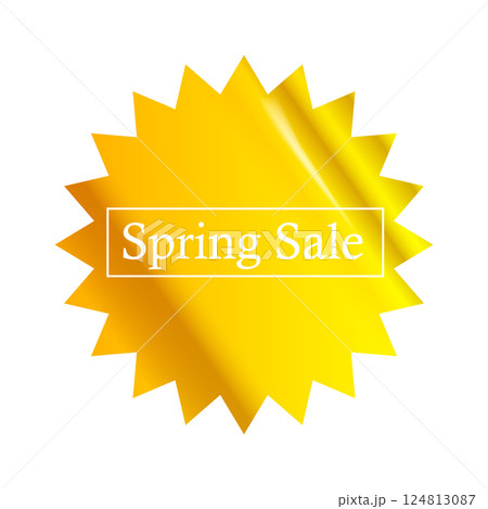 Spring sale round modern yellow sticker isolated on white. yellow Price sticker, sale sticker, price tag, modern label, sale or discount sticker, promotional badge set, shopping label png. 124813087