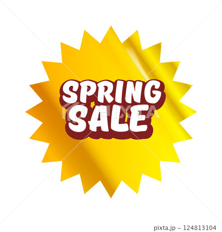 Spring sale round modern yellow sticker isolated on white. yellow Price sticker, sale sticker, price tag, modern label, sale or discount sticker, promotional badge set, shopping label png. 124813104