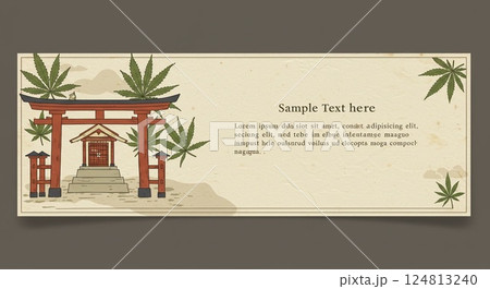 和風神社と麻の葉のレトロバナー 124813240