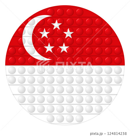Glass light ball with flag of Singapore. Round sphere, template icon. National symbol. Glossy realistic ball, 3D vector illustration. Trendy antistress game pop it, simple dimple. Big bubble 124814238