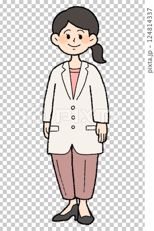 Hand-drawn style female doctor in white coat, pants style 124814337