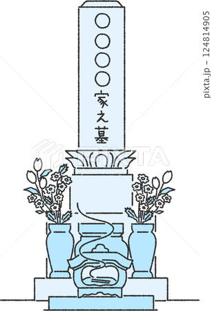 お墓の線画イラスト 水色 124814905