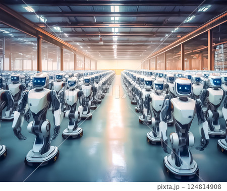 多数の並んだロボットのイメージ素材 124814908