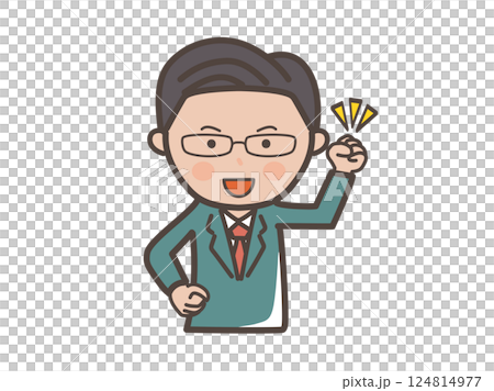 Illustration of an upper body of a motivated middle-ranking elite-style male businessman with a fist pump 124814977