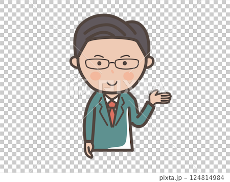 中層精英風格的男性商人正在做解釋或指導的上半身插圖 124814984