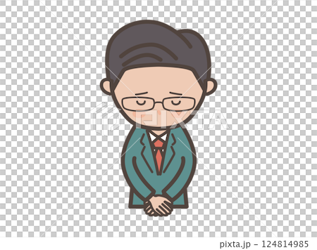 中層精英風格的男性商人低頭道歉的上半身插圖 124814985