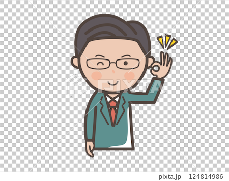 圖：中層菁英風格的男性商人發出 OK 手勢的上半身 124814986