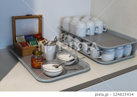 clean glasses in the kitchen og a hotel or company. Denmark - May 24, 2024 clean glasses in the kitchen og a hotel or company. Denmark - May 24, 2024 124815434