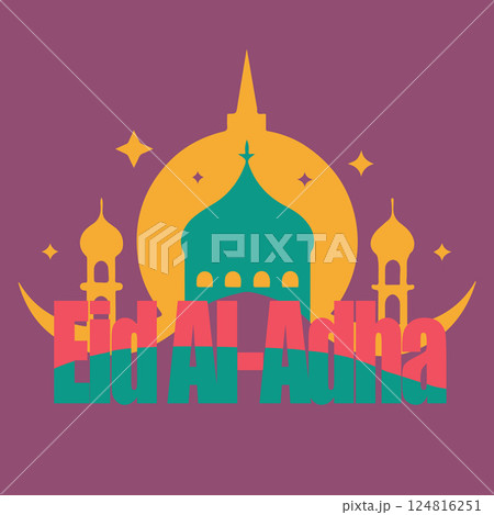 A colorful drawing of a building with a crescent moon A colorful drawing of a building with a crescent moon 124816251