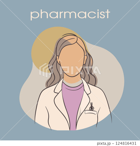 A woman doctor in a white lab coat. The image is titled "Pharmacist" 124816431