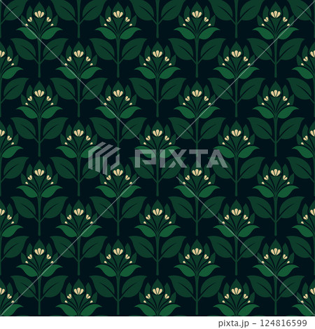 A green floral patterned background with a green leafy design A green floral patterned background with a green leafy design 124816599