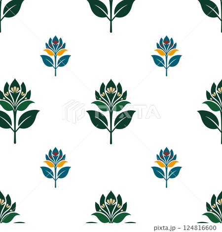 A pattern of flowers with green leaves and yellow flowers A pattern of flowers with green leaves and yellow flowers 124816600