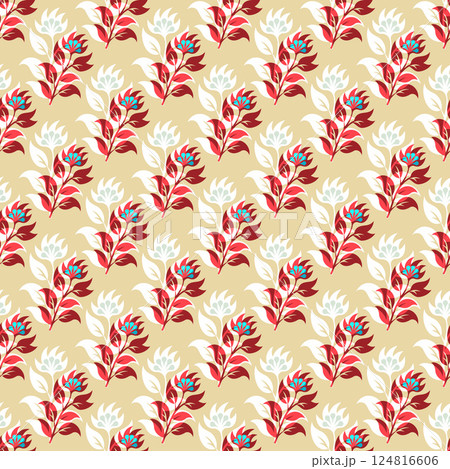 A pattern of flowers and leaves in a tan and white color scheme A pattern of flowers and leaves in a tan and white color scheme 124816606