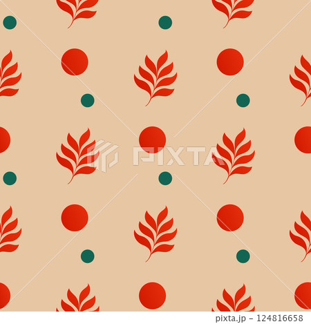 A pattern of red leaves and green circles 124816658