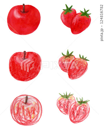 りんごといちごの水彩画と色鉛筆画 124816782
