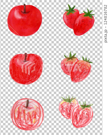 りんごといちごの水彩画と色鉛筆画 124816782