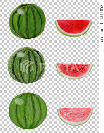 スイカの水彩画と色鉛筆画 124816852