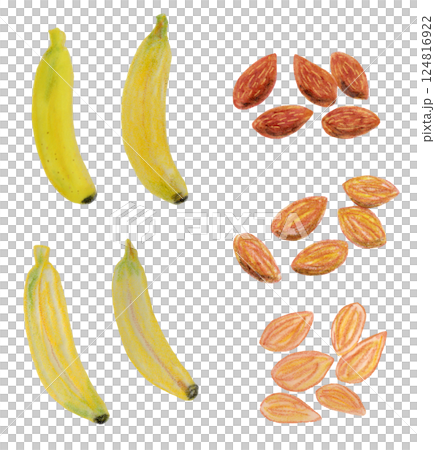 香蕉和杏仁水彩和彩色鉛筆畫 124816922