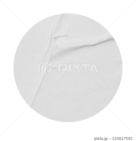 Blank White round crumpled paper circle promotion sticker vintage label cutout isolated on a transparent background Blank White round crumpled paper circle promotion sticker vintage label cutout isolated on a transparent background 124817592