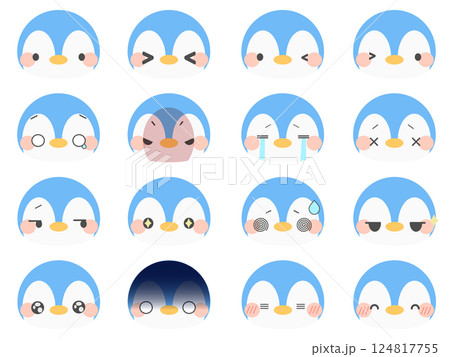 青色ペンギンいろんなお顔 124817755