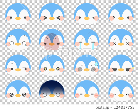 青色ペンギンいろんなお顔 124817755