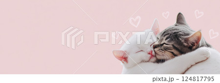 Two kittens cuddling with hearts, suitable for St. Valentines Day postcard 124817795