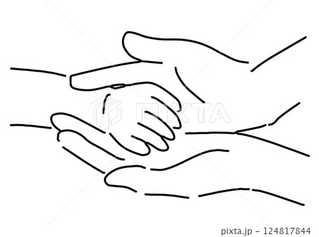 手を包む親子の出産・育児・福祉イメージ線画 124817844