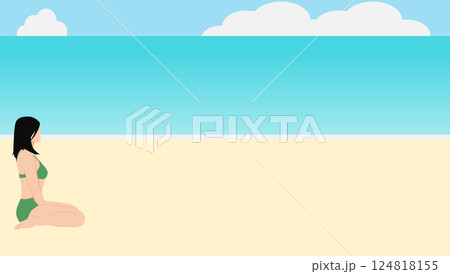 浜辺で夏休みを満喫する女性のイラスト(海水浴) 124818155