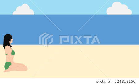 浜辺で夏休みを満喫する女性のイラスト(海水浴) 浜辺で夏休みを満喫する女性のイラスト(海水浴) 124818156