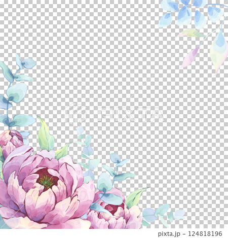 Floral watercolor frame with peony flowers and greenery - hand-painted illustration Floral watercolor frame with peony flowers and greenery - hand-painted illustration 124818196