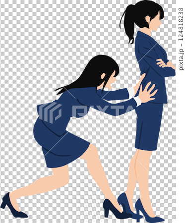 背中を押すビジネスウーマンのイラスト 124818238