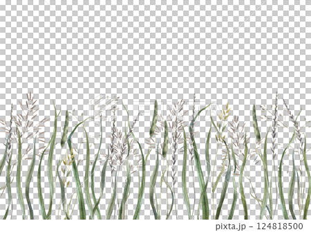 Realistic green grass blades of different sizes and wild plants. Botanical watercolor composition for the industry of holidays and weddings, various packaging and postcards, eco-products and textiles. Realistic green grass blades of different sizes and wild plants. Botanical watercolor composition for the industry of holidays and weddings, various packaging and postcards, eco-products and textiles. 124818500