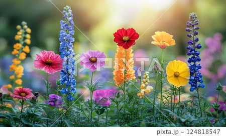 Vibrant Flower Arrangements in a Peaceful Garden 124818547