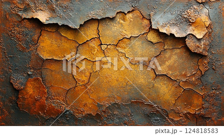 Abstract Earthy Texture of Cracked Clay Surface in Warm Tones and Rustic Detail 124818583