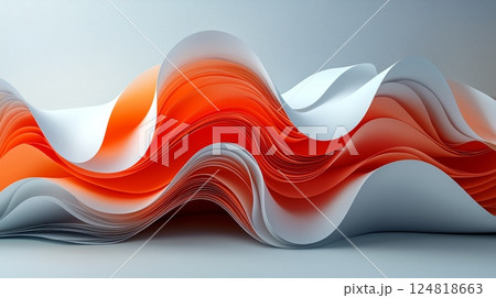 Abstract Sculptural Design with Flowing Waves in Red and White Colors 124818663