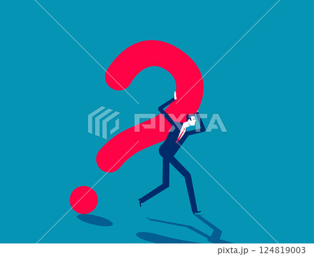 Problem solving, businessmen struggling to move huge question marks 124819003