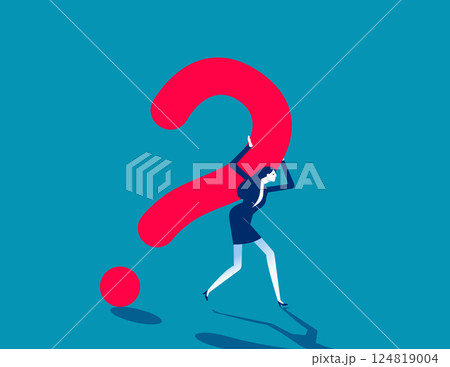 Problem solving, businessmen struggling to move huge question marks 124819004
