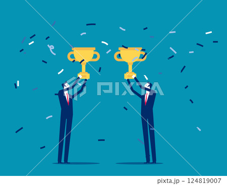 Trophy winners, Business team with partner that trophy for a toast 124819007