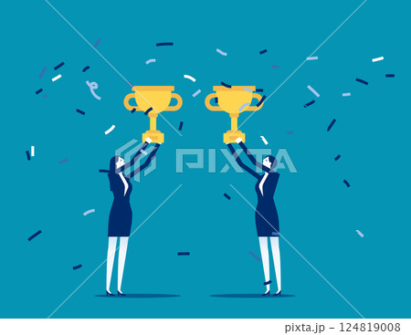 Trophy winners, Business team with partner that trophy for a toast 124819008