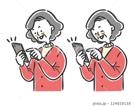 スマホを操作するシニア女性 上半身 ベクター スマホを操作するシニア女性 上半身 ベクター 124819138