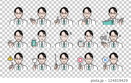 身穿白大褂的中年男子各種表情變化集 124819429