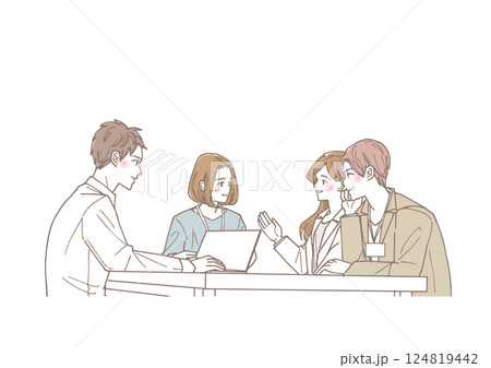 話し合っているビジネスマンのチームのイラスト 話し合っているビジネスマンのチームのイラスト 124819442