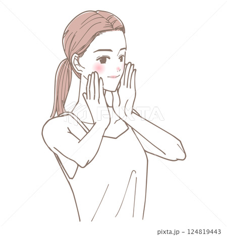 ほおに手をやっている女性のイラスト ほおに手をやっている女性のイラスト 124819443